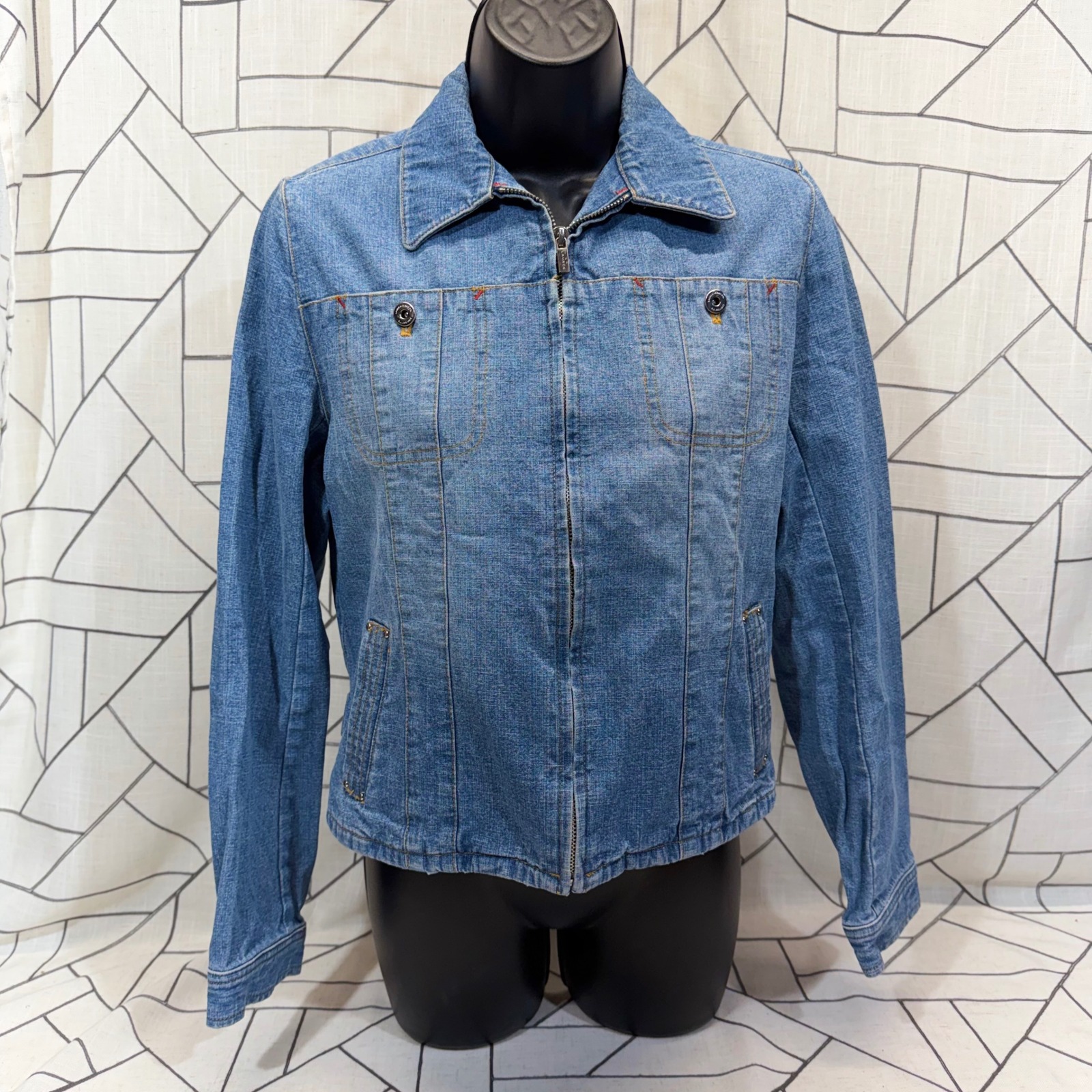 Lauren Jeans Co Ralph Lauren Denim Jacket Petite Small Blue Full Zip Trucker